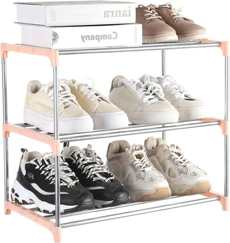 Vista 15 de Zapatero pequeño, organizador de estantes de zapatos estrechos apilables para entrada, puerta y armario del dormitorio (3 niveles, negro)