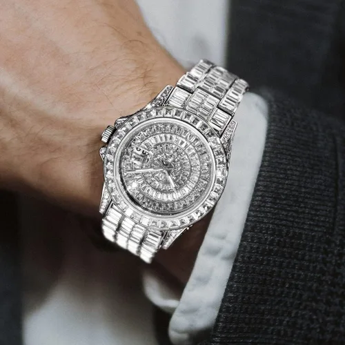 Vista 3 de PLADEN Men 42mm Ice Diamond Inlaid Simulated Lab Diamond Fashion Crystal Watch Luxury Gold Silver Quartz Watch Hip Hop Rap Wrist Watch