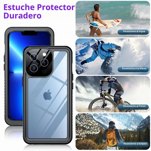 Vista 4 de Temdan Compatible con iPhone 13 Pro Max, impermeable, protector de pantalla y cámara integrado, IP68 bajo el agua, cuerpo completo, militar, a