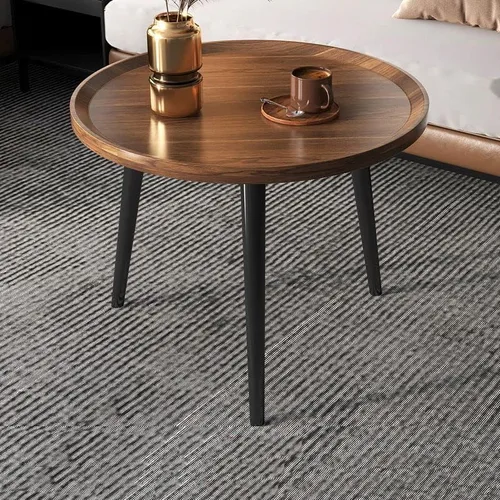 Vista 6 de Mesa auxiliar, moderna mesa de centro pequeña con 3 patas, mesa de cóctel de madera, mesa auxiliar de centro retro para sala de estar, fácil Negro