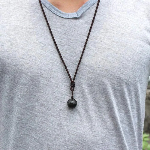 Vista 9 de Obsidian Necklace, Rainbow Obsidian Necklace Men Women Couple Black Pendant Necklaces Real Raw Natural Stone Talisman Obsidiana Negra Original
