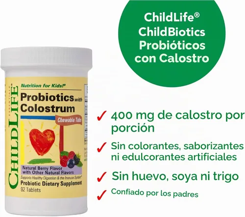 Vista 6 de CHILDLIFE ESSENTIALS Probióticos ChildBiotics con tabletas masticables Colostrum®