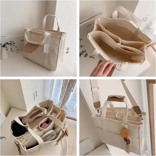 Vista 4 de Moonelo Everything - Bolsa de lona para mujer con compartimentos, gran capacidad