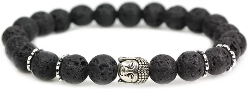 Vista 10 de Piedra preciosa natural con plata de ley 925 con cabeza de Buda de 0.315 in, cuentas redondas, pulsera elástica de 7 pulgadas Amatista