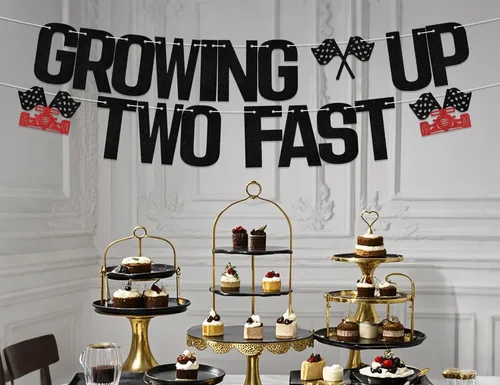 Vista 5 de Letrero con purpurina "Growing Up Two Fast Two Fast Twing", decoración de fiesta de cumpleaños con texto en inglés "Two Fast Two Curios