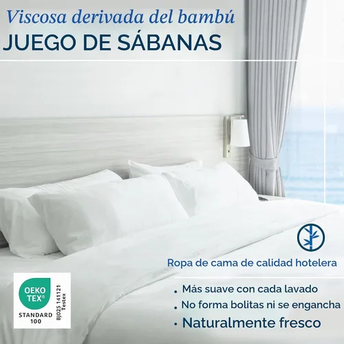 Vista 2 de Hotel Sheets Direct - Juego de sábanas 100% viscosa derivada de bambú tamaño individual - sábanas refrescantes con 1 funda de almohada 01-Blanco