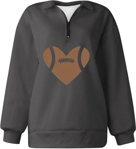 Vista 4 de Sudadera de fútbol para mujer, talla grande, casual, con cremallera de un cuarto, manga larga, sudadera Y2K 2023 para amantes del fútbol