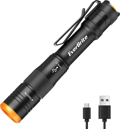 Vista 11 de EverBrite Mini Luz de Lápiz, linterna de bolsillo recargable con cable USB C, 4 modos de luz, linterna pequeña de 300 lúmenes con clip para Azul