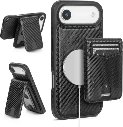 Vista 111 de SkyEagle - Funda tipo cartera compatible con MagSafe para iPhone 11, color negro Detachable Magnetic Credit Card Holder,RFID Blocking,PU