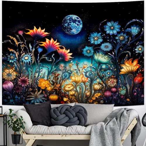 Vista 2 de Tushelia Tapiz floral para colgar en la pared para decoración de dormitorio