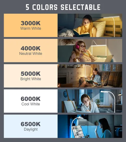 Vista 5 de Lámpara de escritorio LED para el hogar y la oficina con base, luz de tarea para arquitectos que cuida los ojos con cuello de ganso ajustable