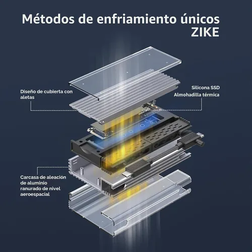 Vista 7 de Zike Carcasa SSD M.2 NVMe USB4 40Gbps, 3811 MB/s, M-Key 2280, Thunderbolt 5