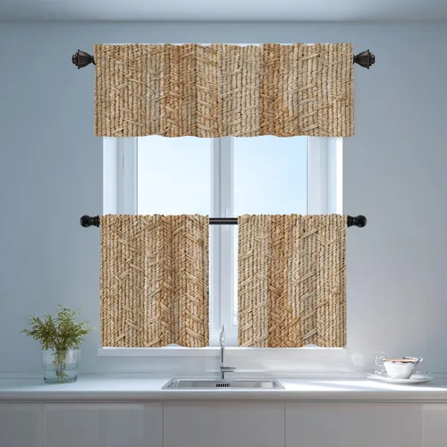 Vista 6 de Shrahala Cortinas rústicas de granja para ventanas de cocina, textura de cesta tejida, paneles de cortina rústica para ventana de granja, poliéster