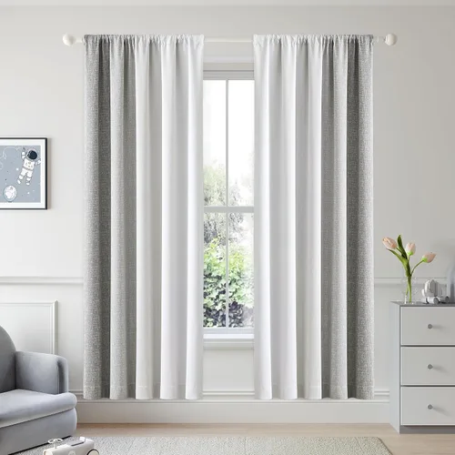 Vista 20 de Cortinas Ombre 100% Opacas de 63 Pulgadas de Largo 2 Paneles para Dormitorio Azul Blanco Patrón Degradado Oscurecimiento de Habitación Aislamiento
