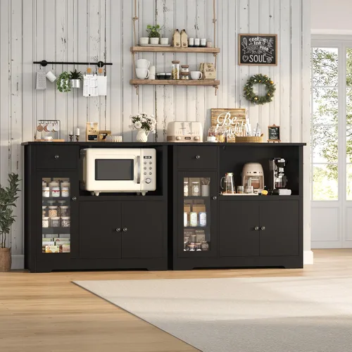Vista 5 de HORSTORS Gabinete de microondas, gabinete de almacenamiento de cocina Negro