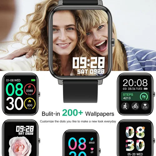 Vista 4 de Popglory Reloj inteligente, reloj inteligente con presión arterial, monitor de oxígeno en sangre, monitor de actividad física con monitor de Negro
