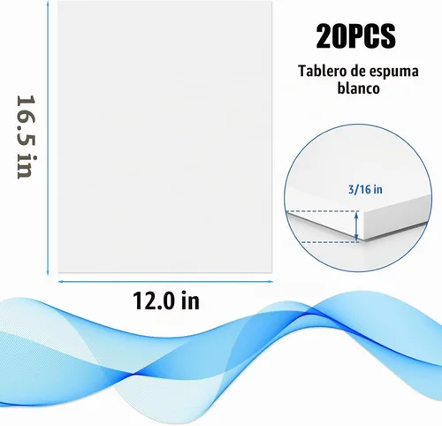 Vista 2 de 20 paquetes de tablero de espuma blanca de 12" x 16.5", 3/16" de grosor, tablero de núcleo de espuma para hornear para proyectos, tablero