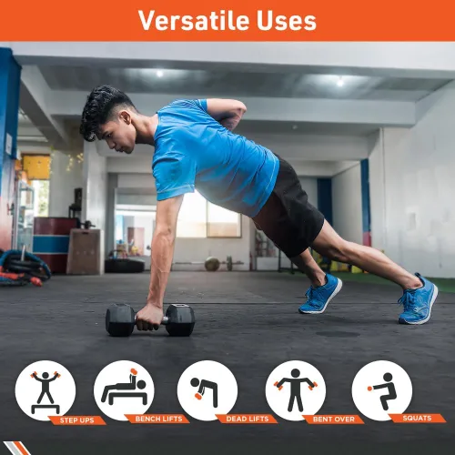 Vista 7 de Body Sport Mancuerna hexagonal con revestimiento de goma, individual – Mancuernas para ejercicios – Equipo de entrenamiento de fuerza – Accesorios