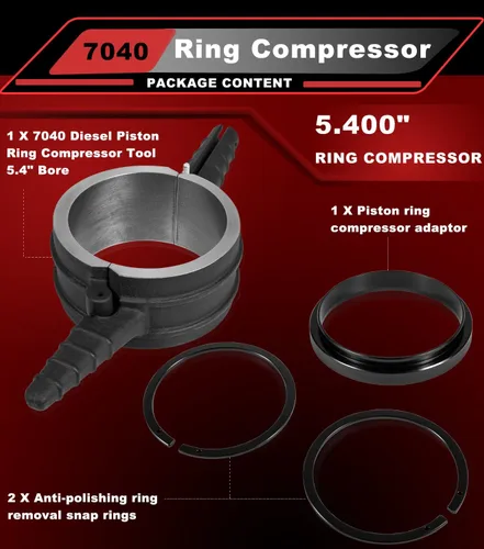 Vista 4 de 7040 Herramienta de compresor de anillo de pistón, adaptador de compresor de anillo de pistón y kit de anillo antipulido para Cummins ISX QSX 15