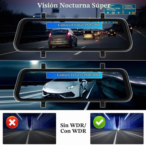 Vista 3 de Cámara de espejo retrovisor con Carplay y Android Auto, 9.66 pulgadas 1080P espejo Dash Cam frontal y trasera con control de voz