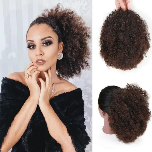 Vista 8 de Extensión de cola de caballo afro con cordón para mujeres negras, extensión de cola de caballo corta afro rizada, moño de cola de caballo rizada