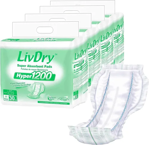 Vista 14 de LivDry Inserto de almohadilla de alta absorción para calzoncillos de incontinencia y pañales para adultos, mujeres y hombres, Hyper 1200