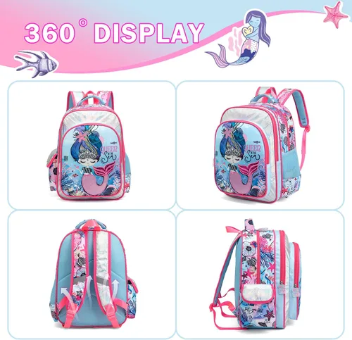 Vista 6 de Robhomily Mochila para niñas, mochila escolar para niñas, Conjuntos de sirena, Mochila escolar