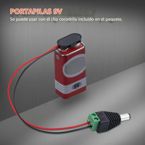 Vista 4 de DAIERTEK Conector de batería de 9 V, clip de presión de batería de 9 voltios, tipo I con 2 pares de pinzas de cocodrilo y enchufe de alimentación