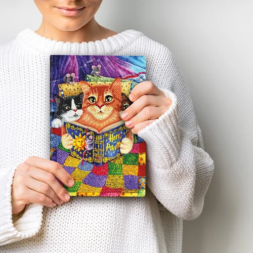 Vista 6 de Crystal Art Cuaderno de pintura de diamantes, kit de cuaderno para acostarse con gatitos, crea una funda brillante para cuaderno con cristales