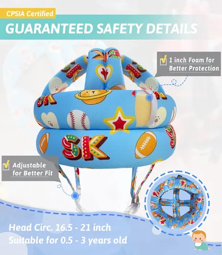 Vista 6 de Protector de Cabeza para Bebé - Casco de Bebé para Gatear, Caminar, Correr - Sin Golpes y Cojín Suave - Gorra Protectora Ajustable, Protector