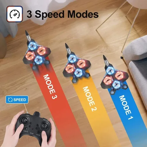 Vista 4 de V17 Avión de espuma de control remoto para niños y adultos de 8 a 16 años, avión de combate RC con luz, 2 baterías, juguete de caza de 360°, rollo