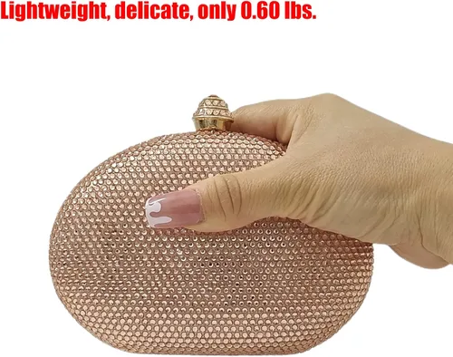 Vista 4 de HUANG ZHUANG Bolso de mano de cristal en forma de huevo con diamantes de imitación para mujer, fiesta, boda, lindo bolso