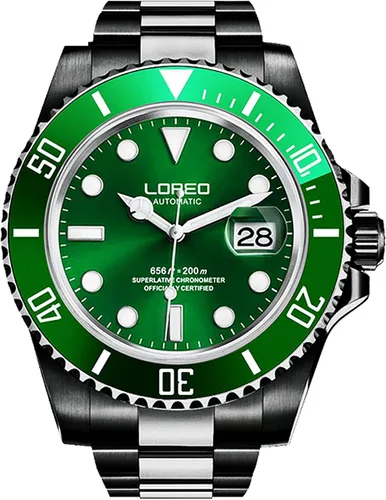 Vista 2 de LOREO Reloj automático para hombre de acero inoxidable, bisel giratorio de cristal de zafiro militar, para hombre
