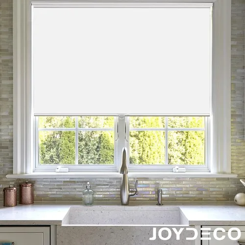Vista 39 de Joydeco Persianas enrollables 100% opacas sin cordones para ventanas, persianas de parada libre, protección UV, persianas de tejido natural