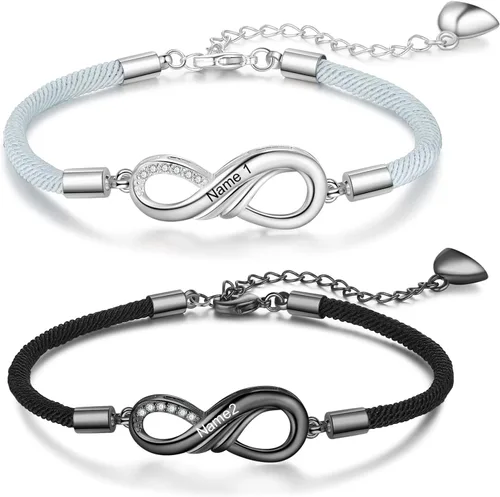 Vista 8 de Pulseras de infinito personalizadas para mujeres, hombres y parejas, pulseras a juego con nombre personalizado para parejas, para novio, novia