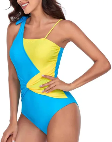 Vista 6 de Traje de baño de UNA pieza para Mujer Cintura Cincher Cuerpo Traje de baño contraste Color Monokini natación volantes