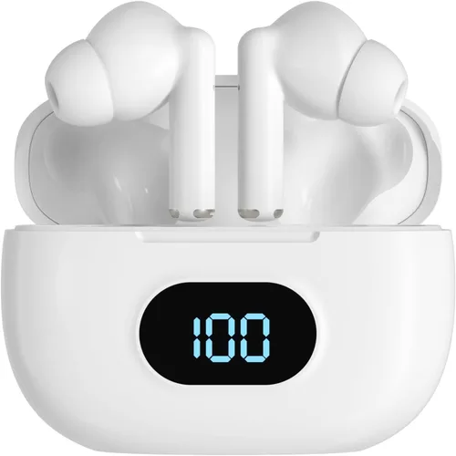 Vista 10 de Coby Auriculares inalámbricos con estuche de carga de lectura de batería LCD, mini auriculares intrauditivos Bluetooth con micrófono integrado, Negro