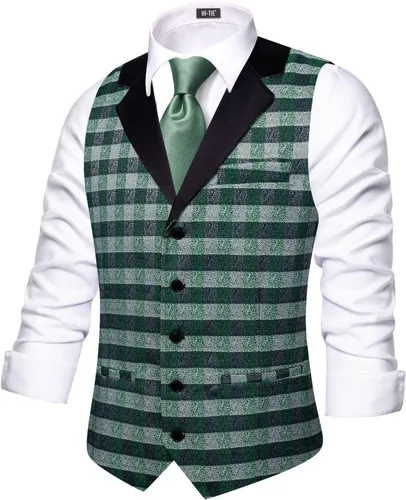 Vista 17 de Hi-Tie Chaleco de lana con solapa de muesca para hombre, chaleco individual marrón (C Brown)
