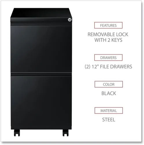 Vista 7 de Alera PBFFBL - Archivo de pedestal de metal con dos cajones con tirador de longitud completa, 14 7/8 pulgadas de ancho x 19 1/8 pulgadas, color negro