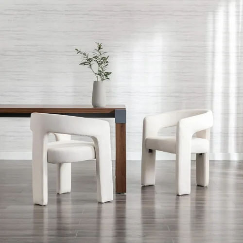 Vista 36 de RIVOVA Silla de comedor moderna de barril, silla lateral acolchada en lino con brazos cómoda para tocador, silla para comedor, sala de estar