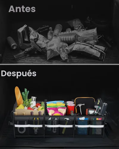 Vista 7 de HOTOR Organizador de maletero para SUV – Caja de almacenamiento de coche con tiras reflectantes, organizador plegable de coche con gran capacidad