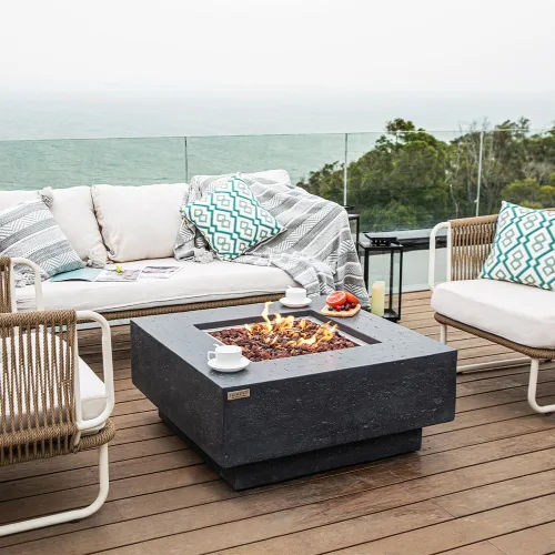 Vista 5 de Manhattan - Chimenea de concreto de 36 x 36 pulgadas para patio al aire libre, incluye rocas de lava modernas hogueras y chimeneas al aire libre