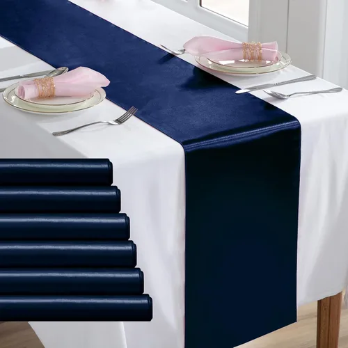 Vista 21 de Paquete de 2 caminos de mesa negros de 12 x 108 pulgadas, camino de mesa rectangular de seda satinada suave para bodas, banquetes, decoración