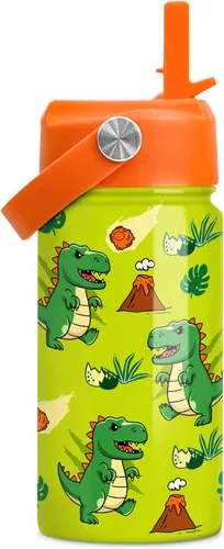 Vista 33 de SANDJEST Botella de agua para niños con tapa con pajilla, botellas de agua de acero inoxidable con aislamiento del alfabeto de 12 onzas para niños