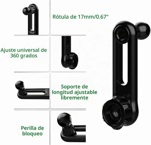 Vista 6 de Brazo de extensión de rótula de 0.669 in/0.67 pulgadas para soportes de teléfono de automóvil, longitud ajustable de 2.04 pulgadas (2.047 in)