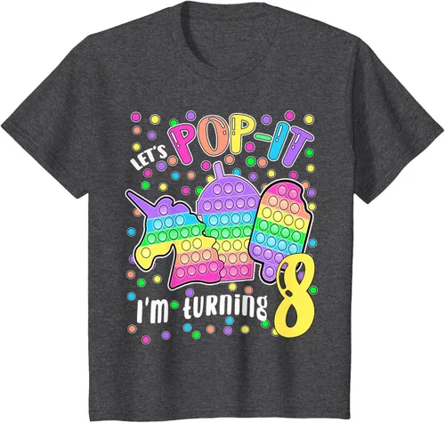 Vista 26 de Let's Pop-it I'm turning 8 Colorful 8th Birthday - Camiseta para niña, Negro