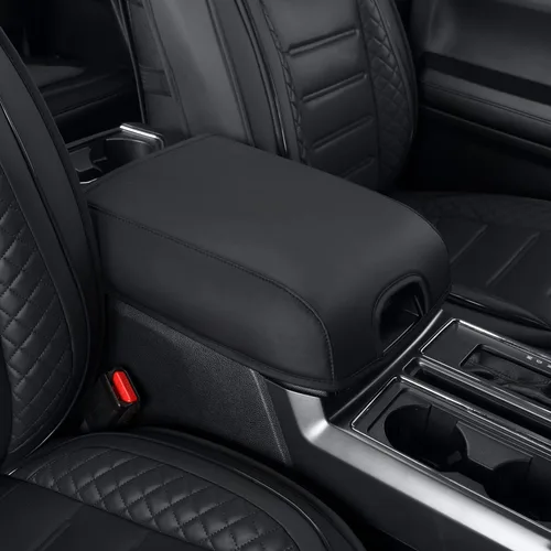 Vista 3 de LUCKYMAN CLUB Fundas de asiento de piel sintética para F150, compatibles con F150 SuperCrew 2015-2024, y F250 F350 F450 Super Duty Crew Cab Negro