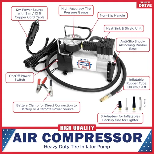 Vista 2 de Compresor de aire portátil para inflador de neumáticos, bomba de aire de 12 V CC para neumáticos de automóvil, bomba de aire eléctrica de 150 PSI