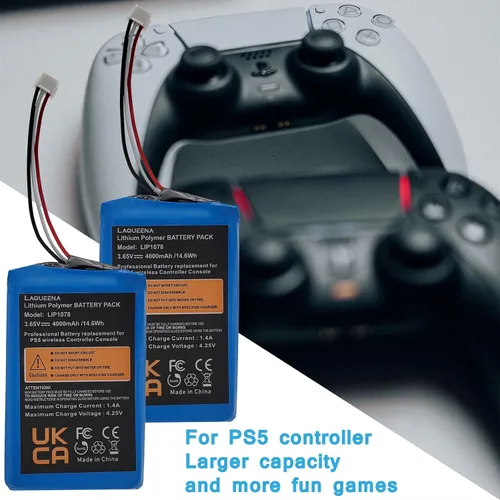 Vista 6 de LIP1078 4000mAh Battery (2-Pack) Compatible with Sony PS5 PlayStation 5 Dual Sense Controller CFI-ZCT1W Gamepad