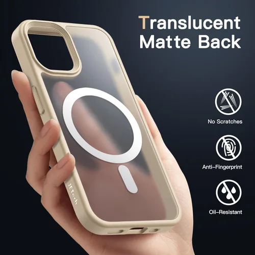 Vista 4 de JETech - Funda magnética mate para iPhone 12/12 Pro, color beige Compatible con MagSafe, parte trasera mate translúcida, protección delgada a